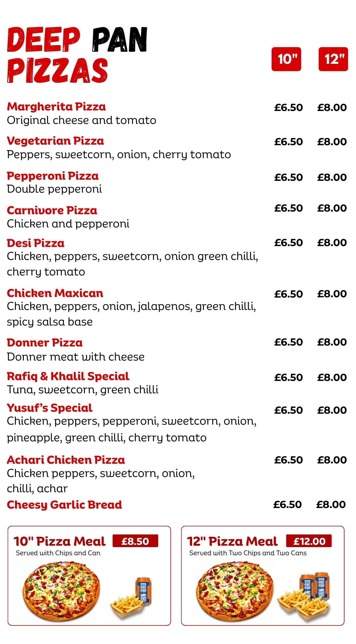 Deep Pan Pizzas menu